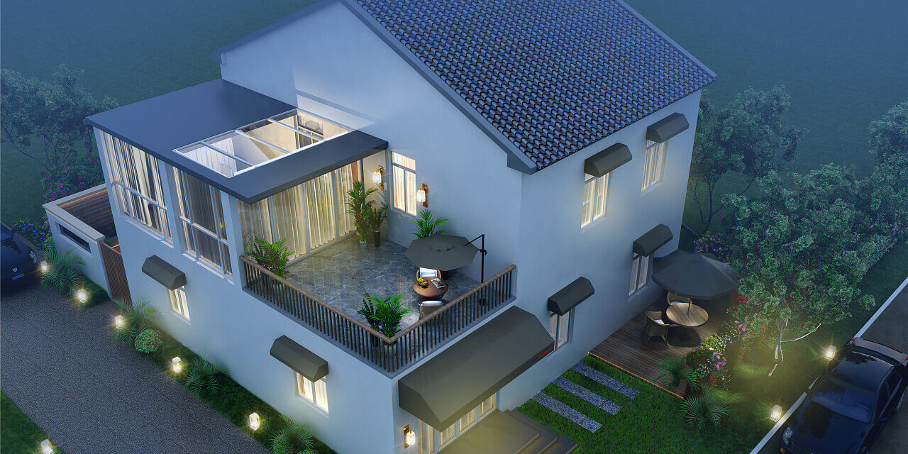 3D Fotorealismus-architekturvisualisierung Haus Mit Umfeld