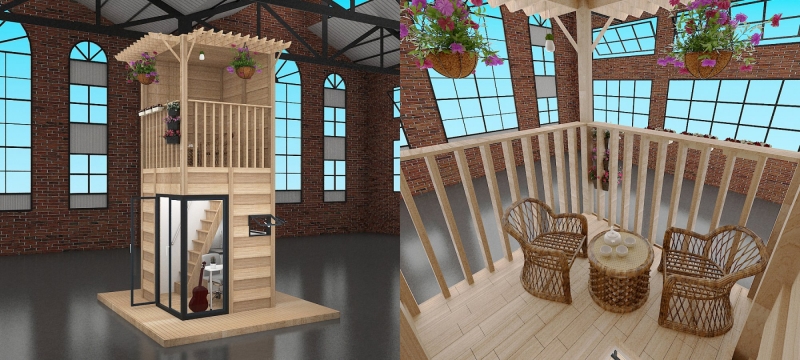 Visualisierung eines kleinen Holzhauses
